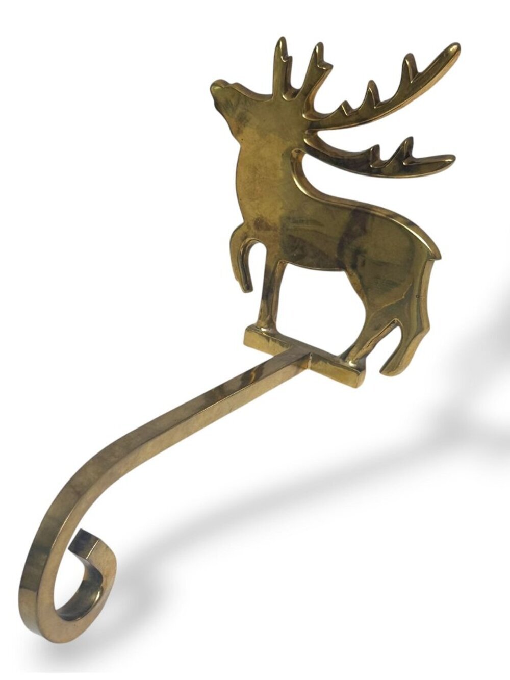 Christmas Stocking Holder Reindeer Heavy Solid Metal / Brass Holiday Decor
